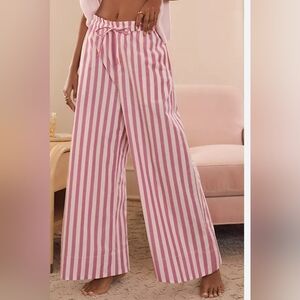 Anthropologie Striped Purple/Pink and White Wide-Leg Lounge Pants Sz L
